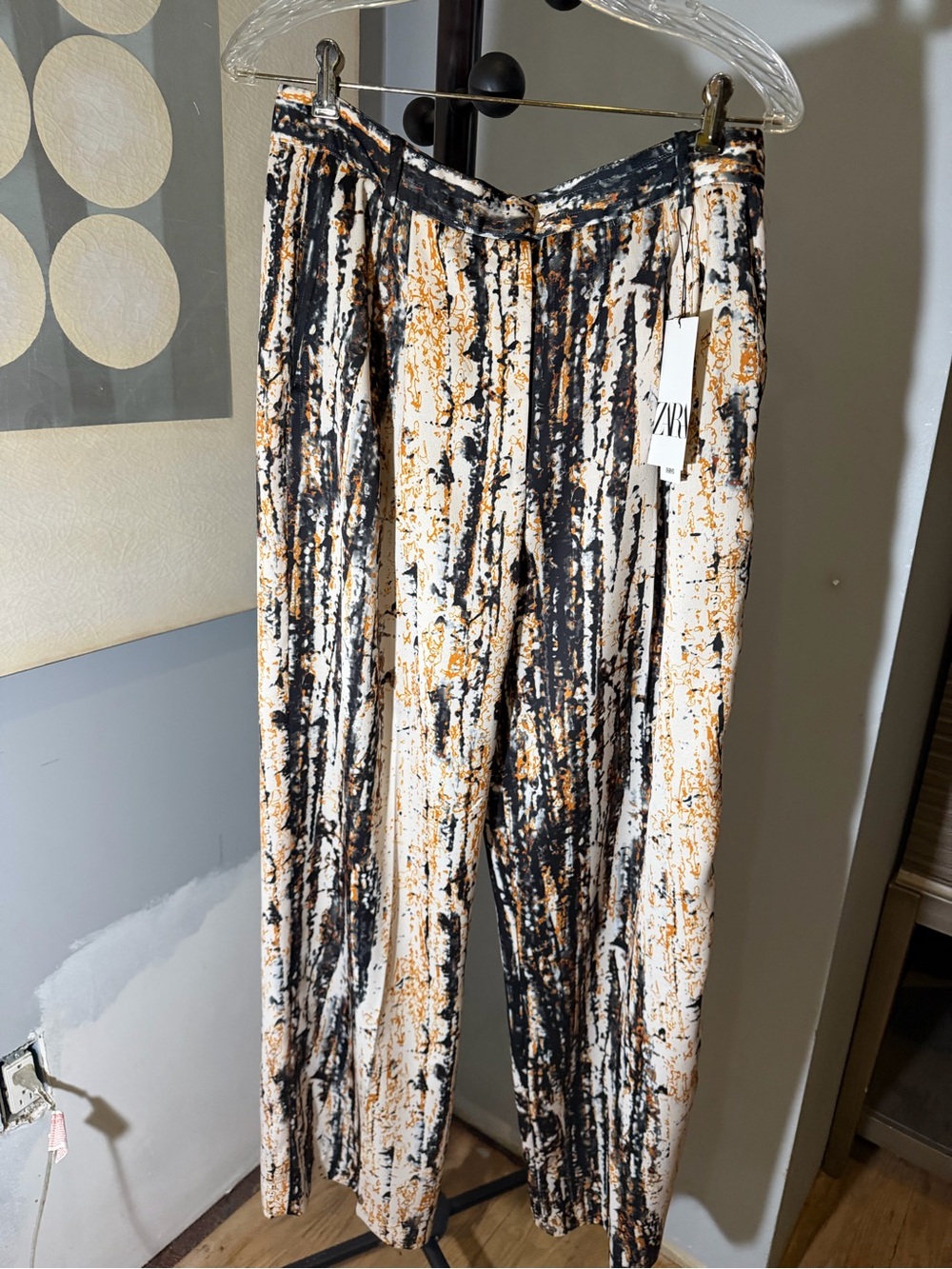 Zara Abstract Print Maxi Dress in Cream, Black & Brown